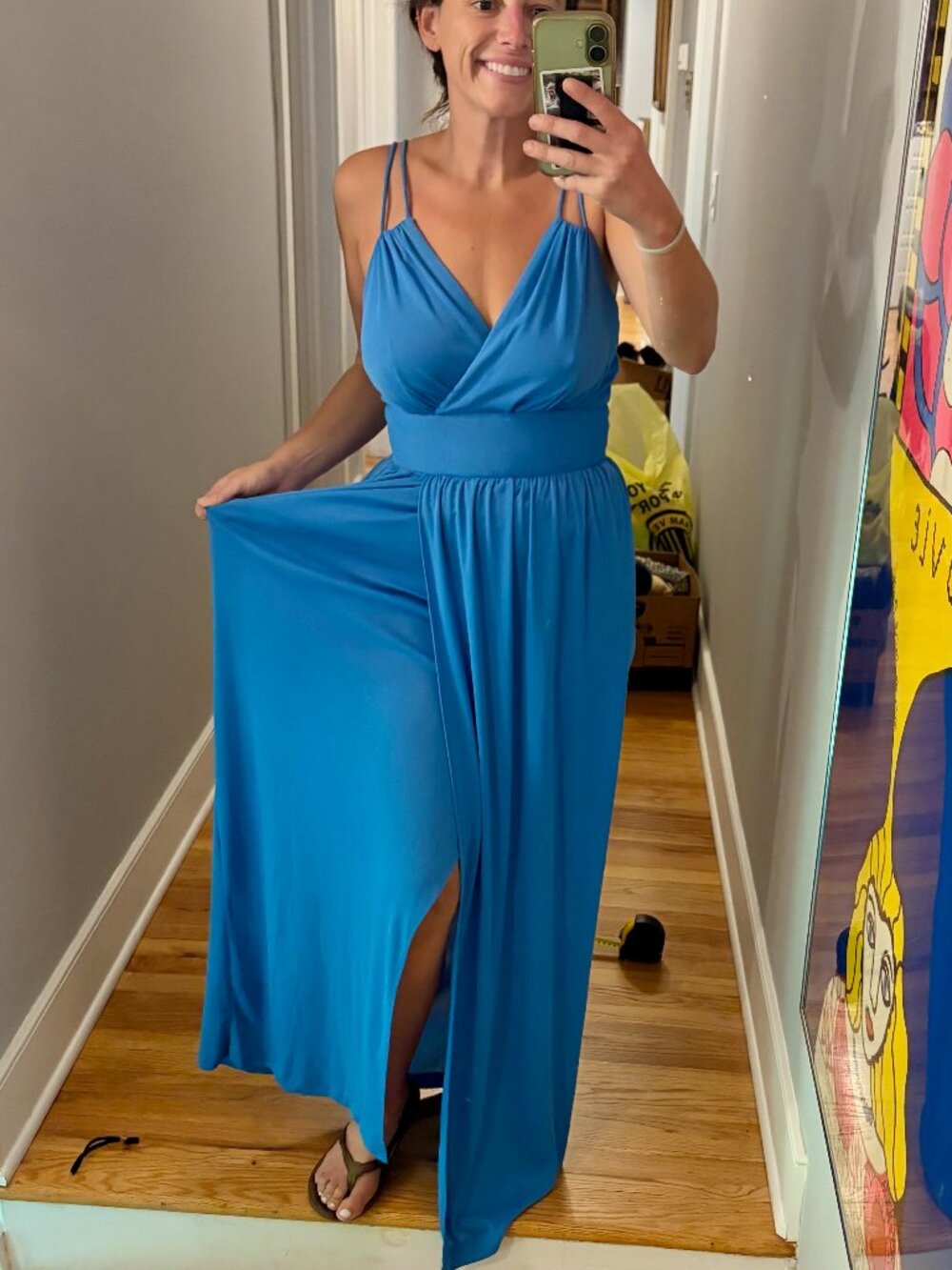 Vintage 70s Joy Stevens California Blue Grecian Maxi Dress Size 10